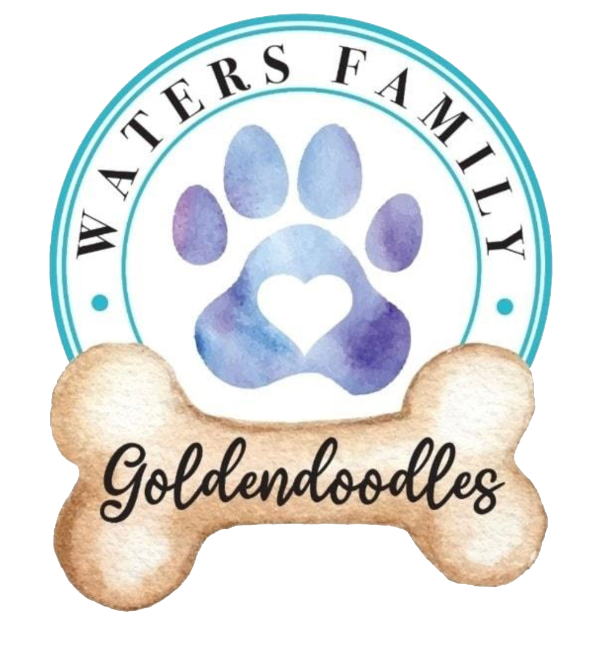 A logo for the waters family goldendoodles