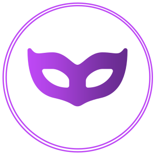 A purple masquerade mask icon centered within a double-lined purple circle on a white background.