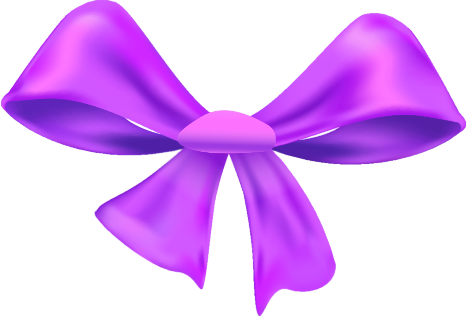 A bright purple decorative bow with shiny, smooth fabric texture and two hanging tails.