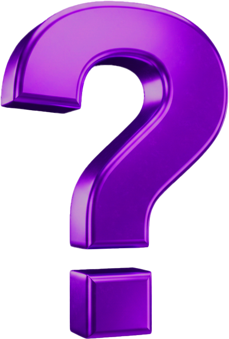 A glossy, three-dimensional purple question mark on a white background.