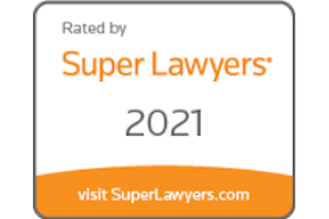 A badge that says rated by super lawyers 2021