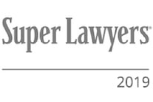 The logo for super lawyers is a black and white image.