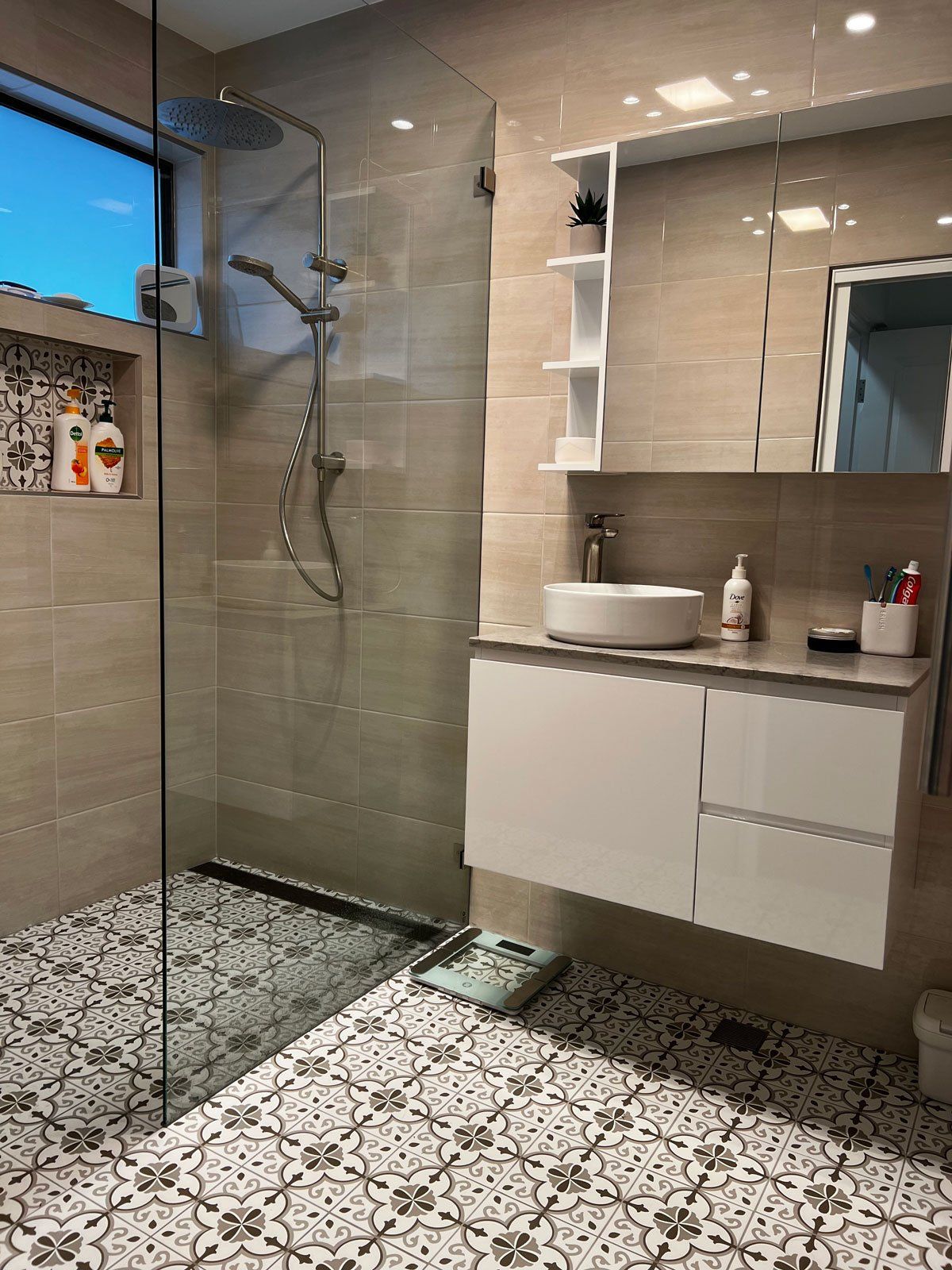 bathroom sink and shower