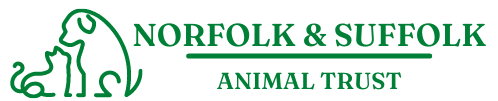 Logo for Norfolk & Suffolk Animal Trust, green dog and cat outline, with text.