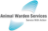 Logo for Animal Warden Services: Text above curved blue shapes. Text: