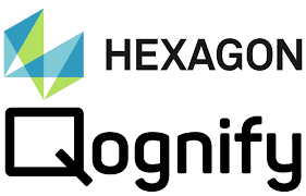 Le logo de l'hexagone qognify comporte un triangle bleu et vert.
