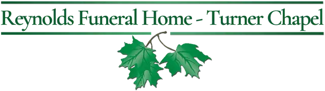 Reynolds Funeral Home - Turner Chapel logo with green leaves on white background