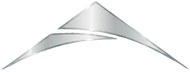 Abstract silver-gray curved swoosh logo on a white background