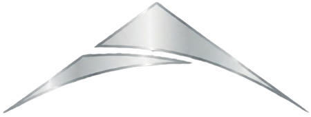 Abstract silver-gray curved swoosh logo on a white background