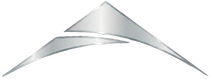 Abstract silver-gray curved swoosh logo on a white background