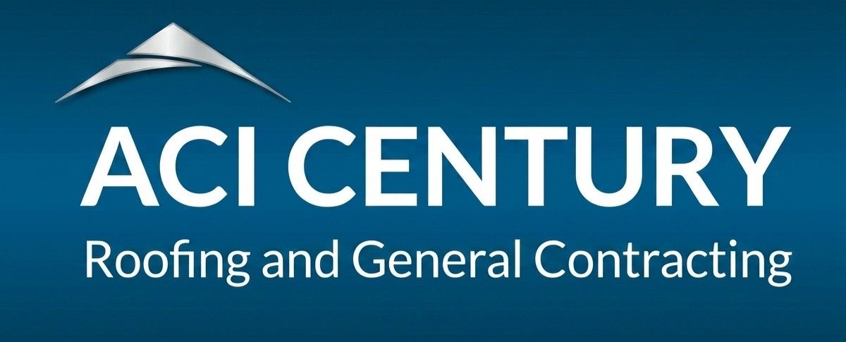 ACI Century Roofing and General Contracting logo on a blue background with white text and roof icon