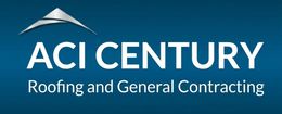 ACI Century Roofing and General Contracting logo on a blue background with white text and roof icon