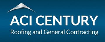 ACI Century Roofing and General Contracting logo on a blue background with white text and roof icon