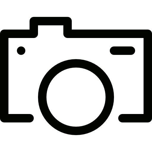 Zwart-wit camera-icoon met een grote lens.
