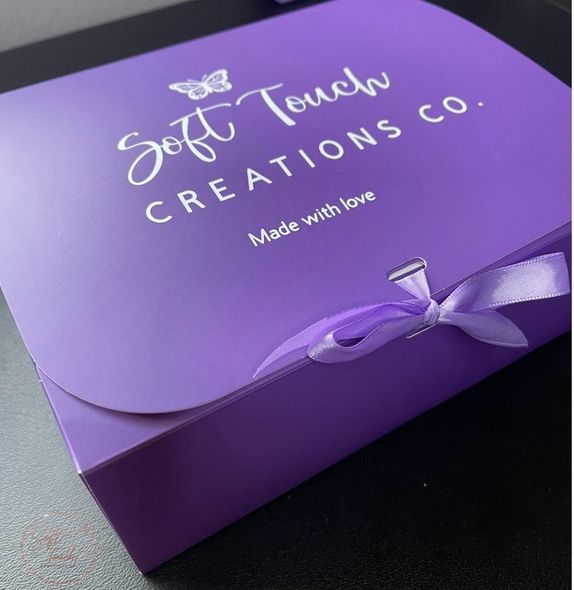 Soft Touch Creations Co. branded gift box packaging