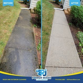 A before and after photo of a sidewalk that has been cleaned by power wash.