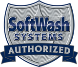 A logo for soft wash systems that is authorized
