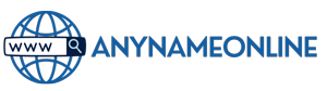 A logo for anynameonline with a globe and a search bar A logo for anynameonline with a globe and a search bar