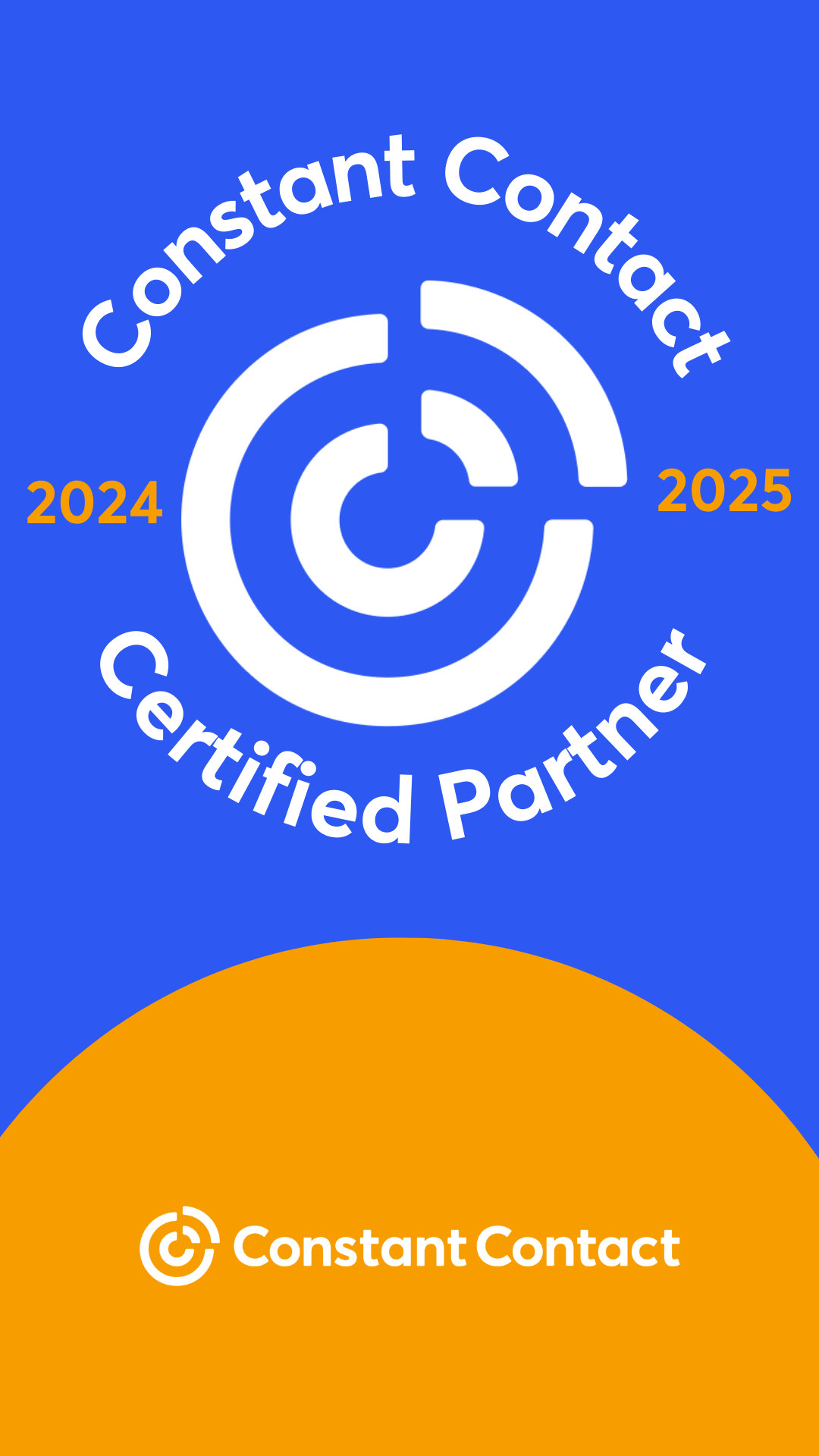 A constant contact certified partner logo on a blue background. A constant contact certified partner logo on a blue background.