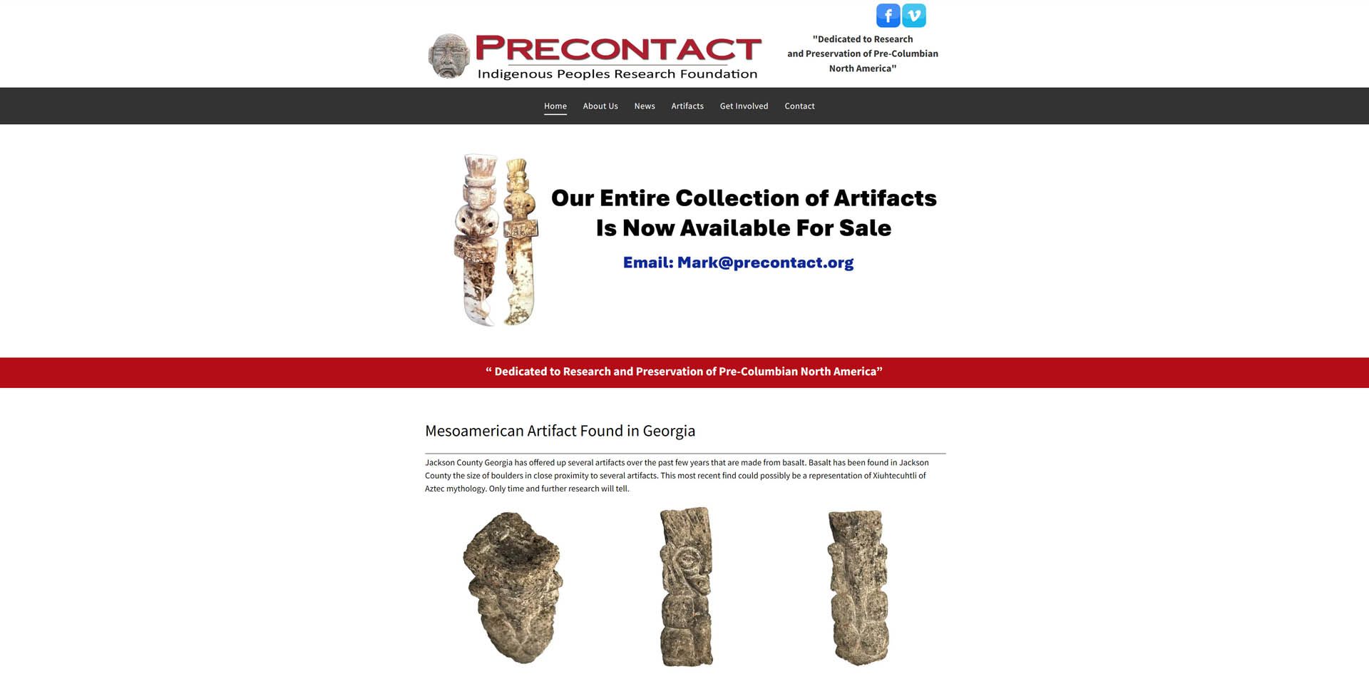 A screenshot of a website that says precontact on it