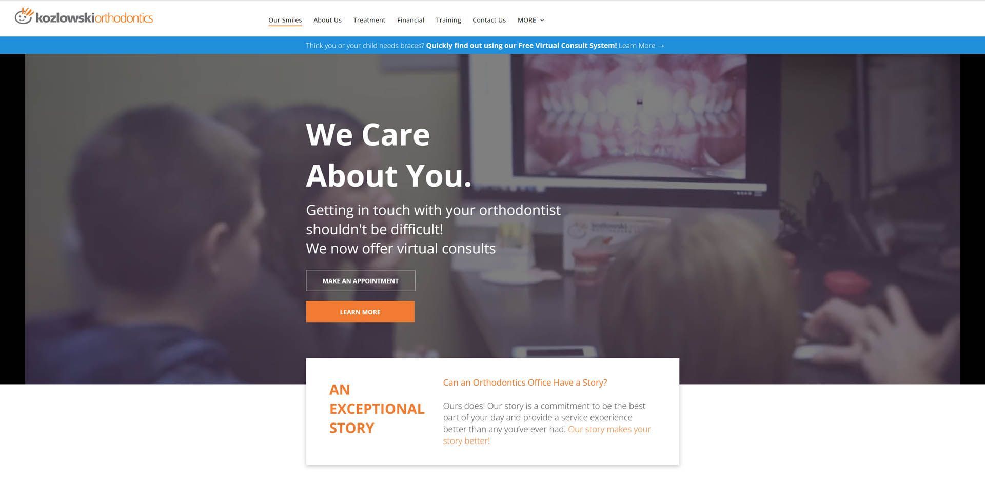 A screenshot of a website that says `` we care about you ''.