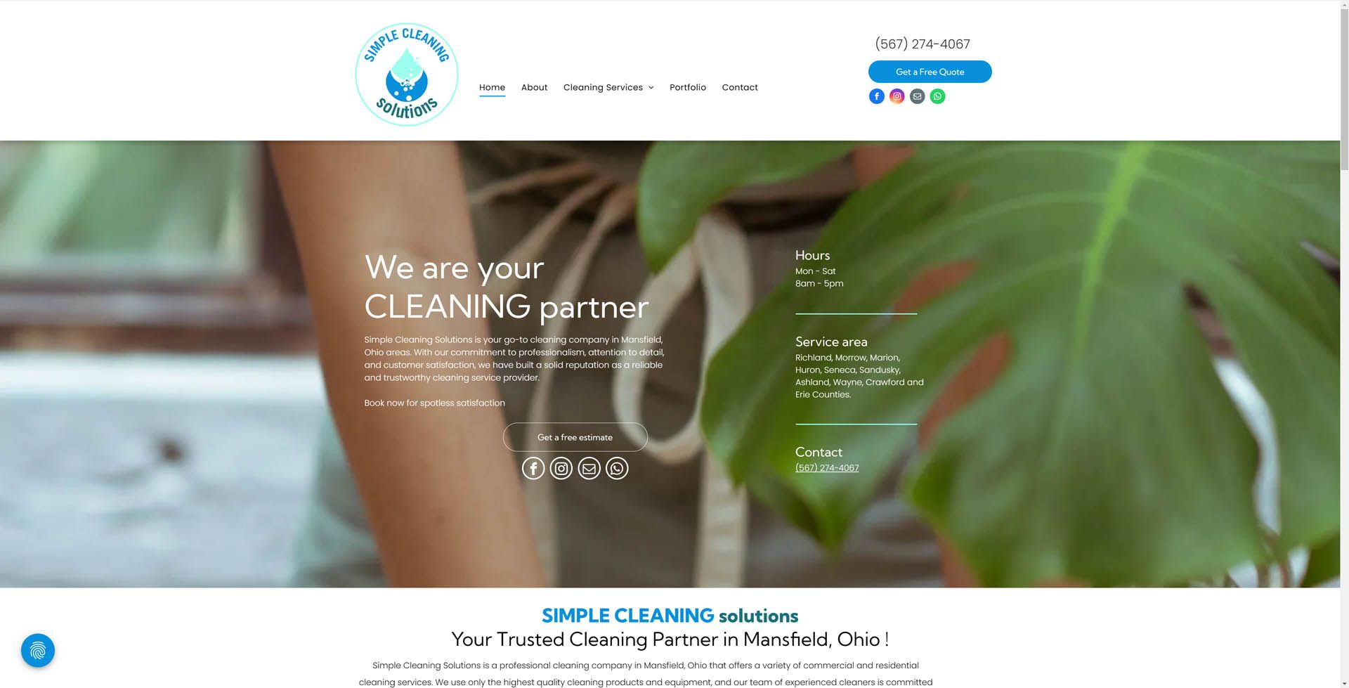A screenshot of a website for a cleaning company.