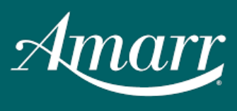 A white amarr logo on a blue background A white amarr logo on a blue background