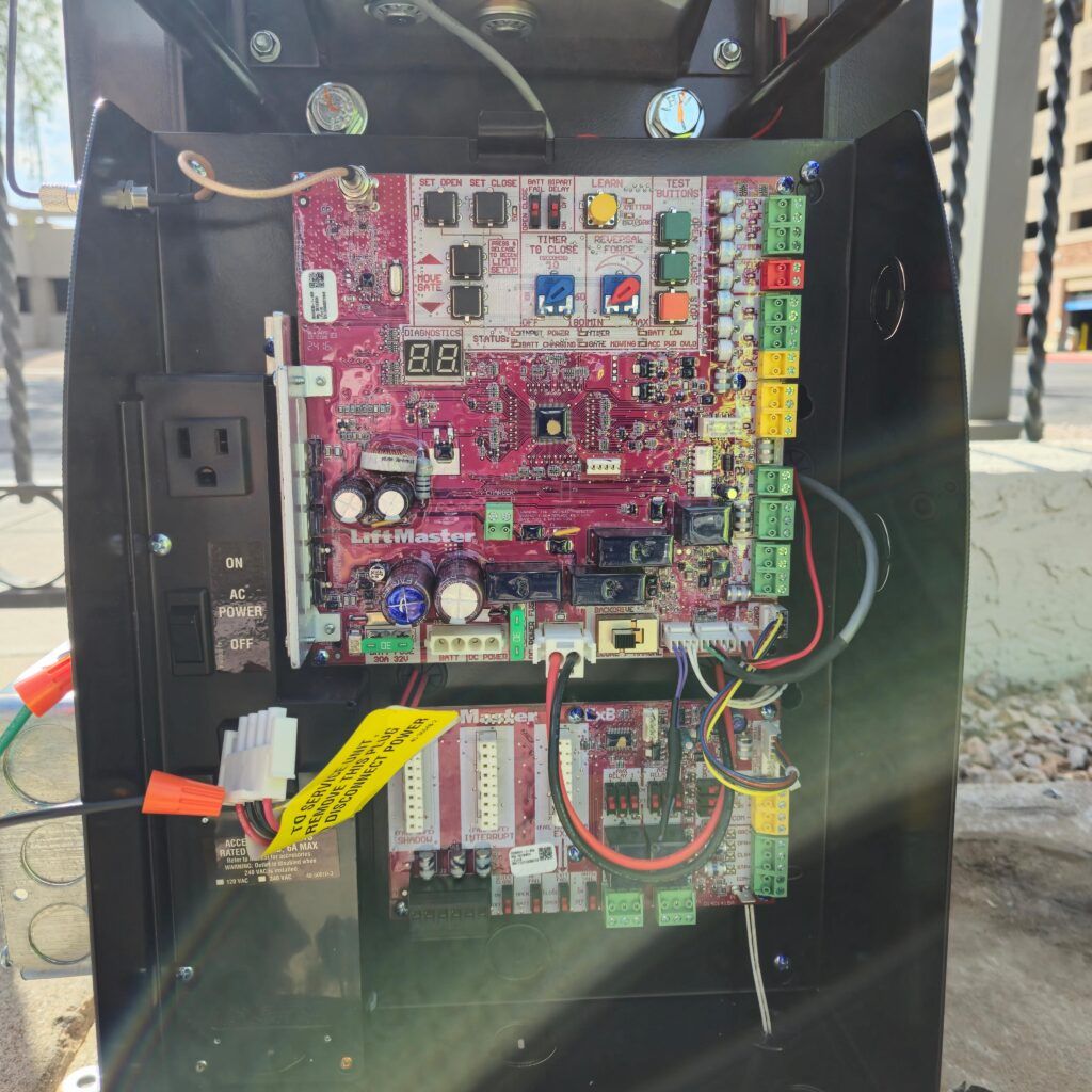 A motherboard with a yellow tag that says 