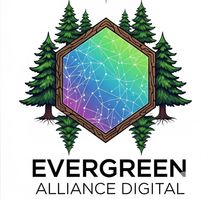 Logo: Hexagon with a green, blue, and purple gradient, surrounded by trees. Text reads 