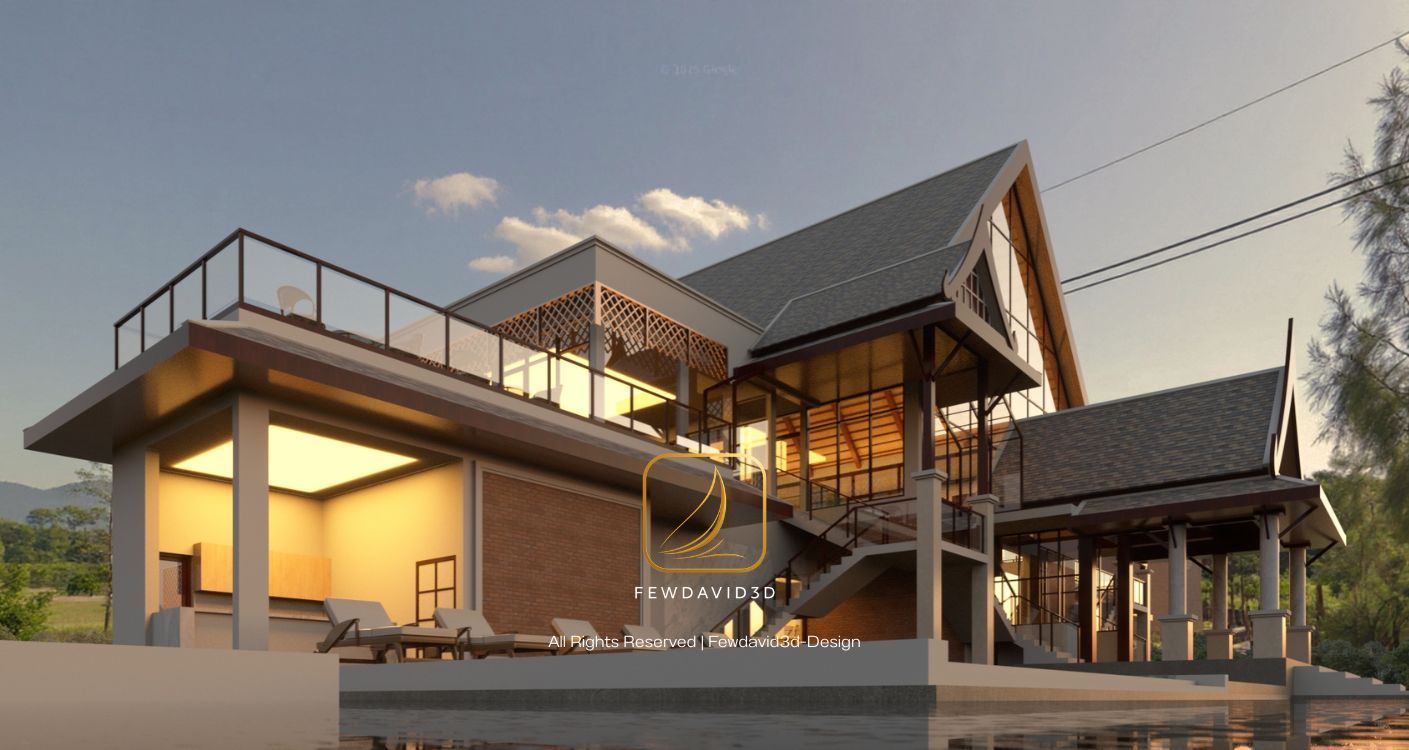 หลังคาทรงจั่วสูง: รับแรงบันดาลใจจากเรือนไทยภาคกลาง ประยุกต์ด้วยโครงสร้างเหล็กและวัสดุมุงแผ่นสมัยใหม่ เพื่อให้ได้ทั้งความแข็งแรงและความงดงามในสัดส่วนไทย
