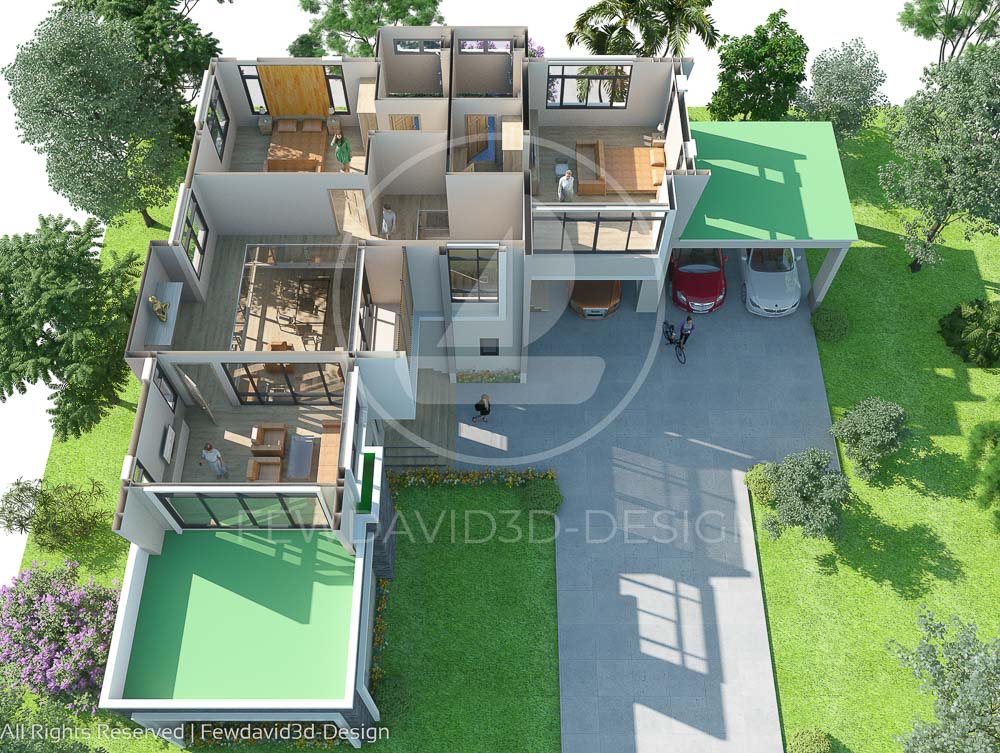 แปลนบ้าน,โมเดิร์น,ห้องนอน,ชั้น2,ห้องรับแขก,ห้องนั่งเล่น,ที่จอดรถ,ระเบียง