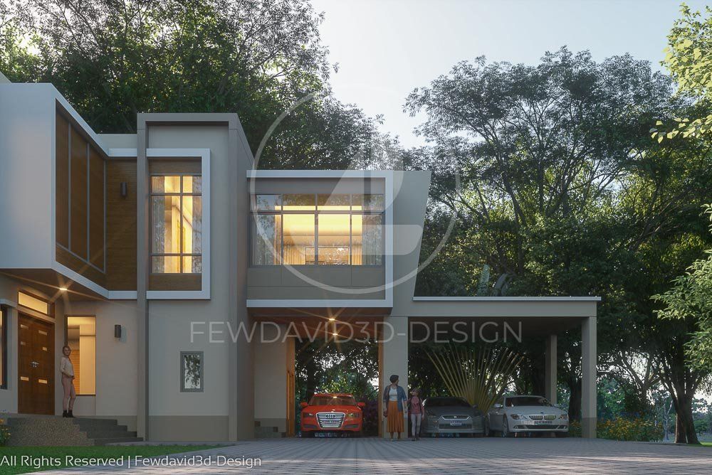 ที่จอดรถ,บ้าน2ชั้น,โมเดิร์น,ออกแบบ,บันไดทางเข้า,ประตูบ้าน,ระแนงไม้,อลูมิเนียมลายไม้
