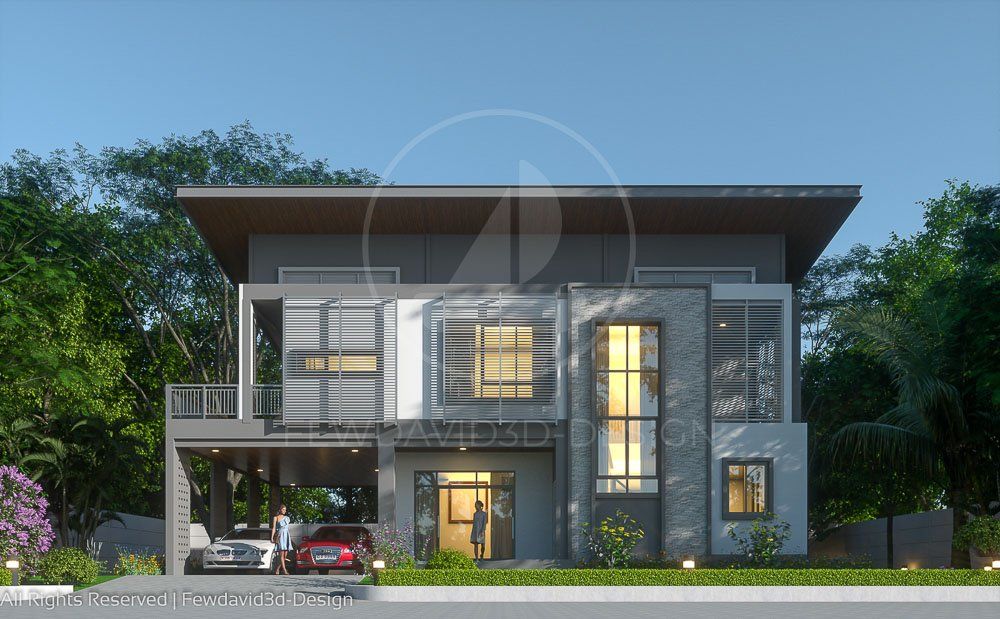 รับออกแบบบ้าน,บ้าน2ชั้น,โมเดิร์น,เขียนแบบ,หน้าตาบ้าน,ระแนง,เหล็ก