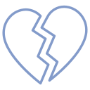 A blue outlined icon of a broken heart.