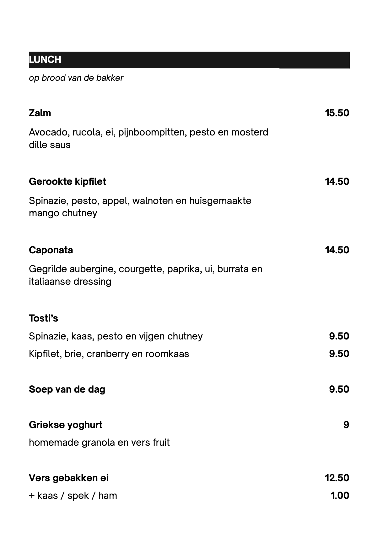 Menukaart lunch