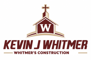 Kevin J Whitmer Whitmer's Construction logo with maroon church icon and cross, white W in center