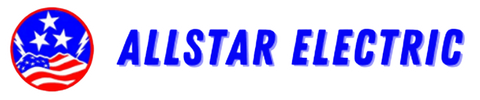 Allstar Electric logo with blue text and a red, white, and blue circular emblem