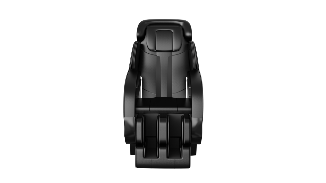 Black leather racing-style car seat on a white background