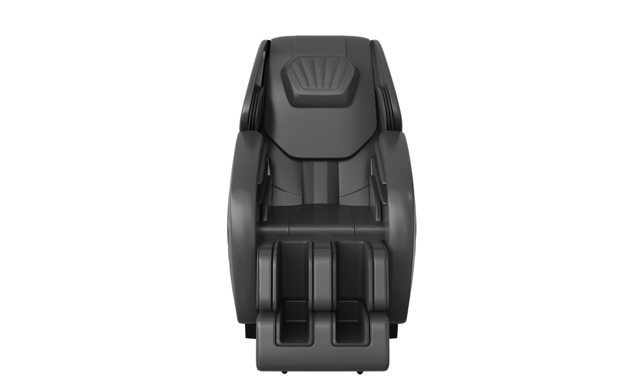 Black leather car seat viewed from above, with headrest and contoured cushioning.