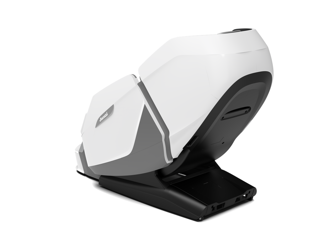 White and black robotic vacuum cleaner on a charging dock