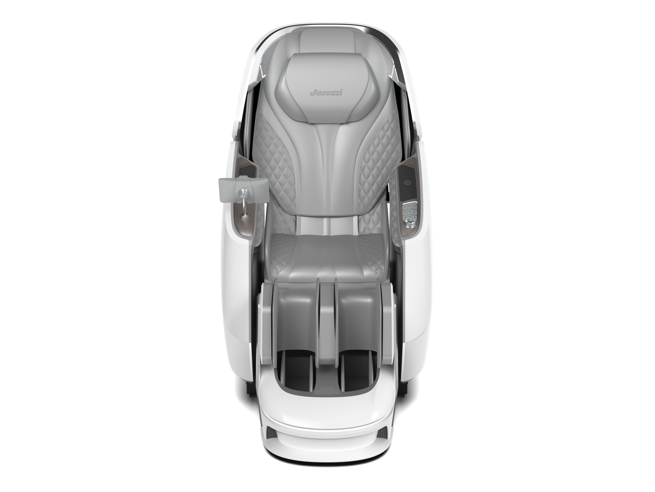 Top-down view of a silver car with its roof cut away, showing the interior seats.