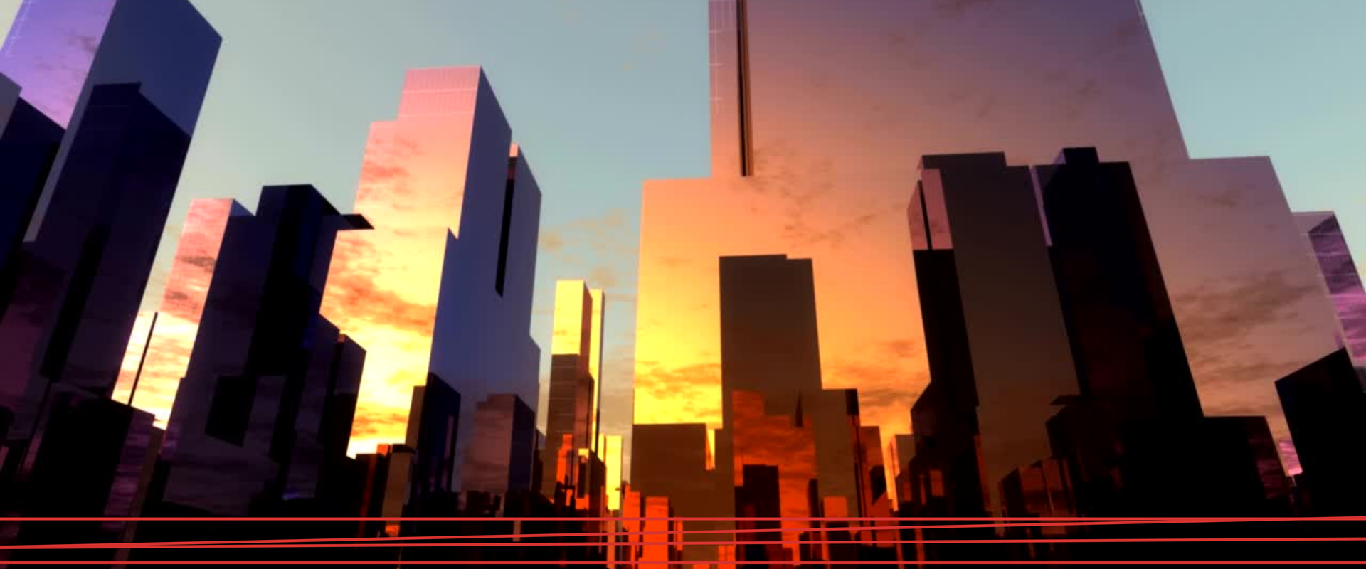 Uno skyline cittadino sovrapposto a grafici e dati finanziari luminosi, in una tonalità blu monocromatica.