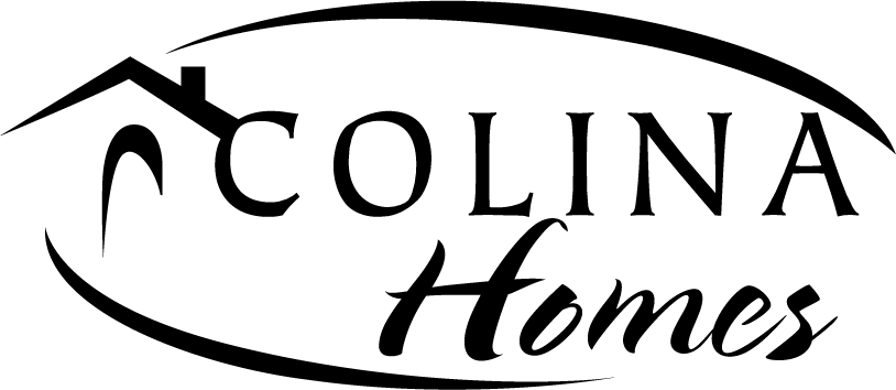 A black and white logo for colina homes with a mountain in the background.