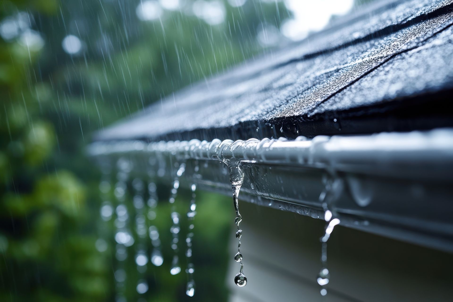 La pluie tombe du toit d'une maison.