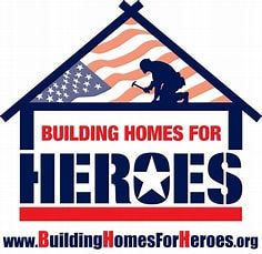 Logo: Silhouette of a worker with hammer, American flag background, 