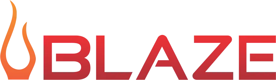 Orange flame icon beside red “BLAZE” text on a white background