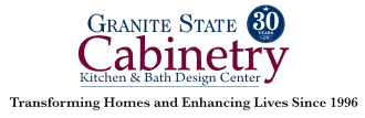 Granite State Cabinetry logo with blue and red text and tagline, “Transforming Homes and Enhancing Lives Since 1996.”