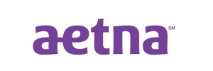 The aetna logo is purple and white on a white background.