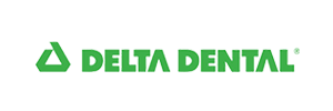 The delta dental logo is green and white on a white background.