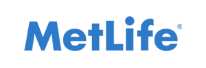 A blue metlife logo on a white background